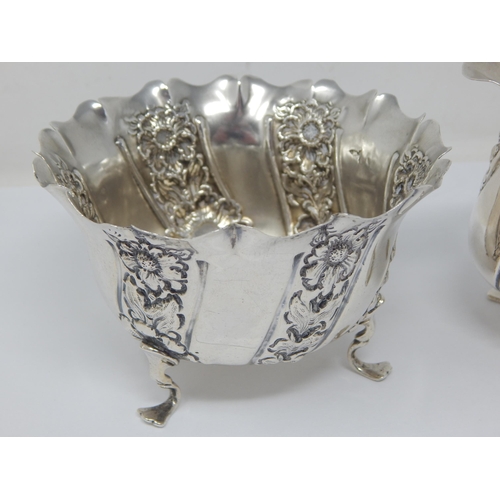 242 - Edwardian Silver Strawberry Set Comprising Sugar Bowl & Cream Jug: Hallmarked Sheffield 1903 by Walk... 