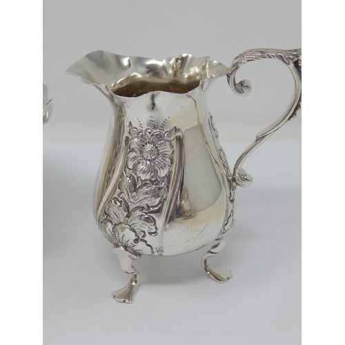 242 - Edwardian Silver Strawberry Set Comprising Sugar Bowl & Cream Jug: Hallmarked Sheffield 1903 by Walk... 