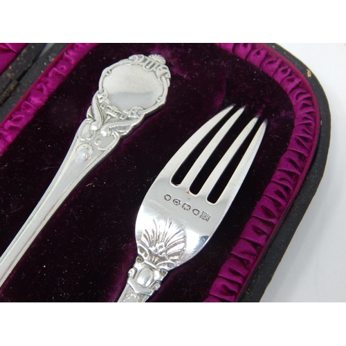 267 - Victorian Silver Christening Set Comprising Spoon & Fork (Not Personalised) in Fitted Case: Hallmark... 