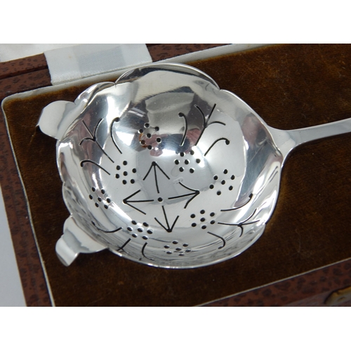 268 - Elizabeth II Silver Tea Strainer in Fitted Case: Hallmarked Sheffield 1959 by Emile Viner: Weight 48... 