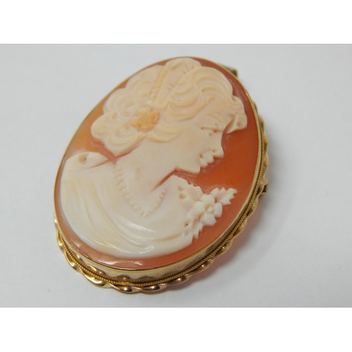 269 - 9ct Yellow Gold Framed Cameo Brooch with Pin Back & Suspension Loop: Measures 3.5cm x 2.8cm