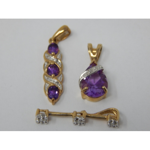 274 - 9ct Gold Pendants Set with Diamonds & Amethysts (3)