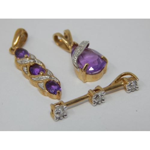 274 - 9ct Gold Pendants Set with Diamonds & Amethysts (3)