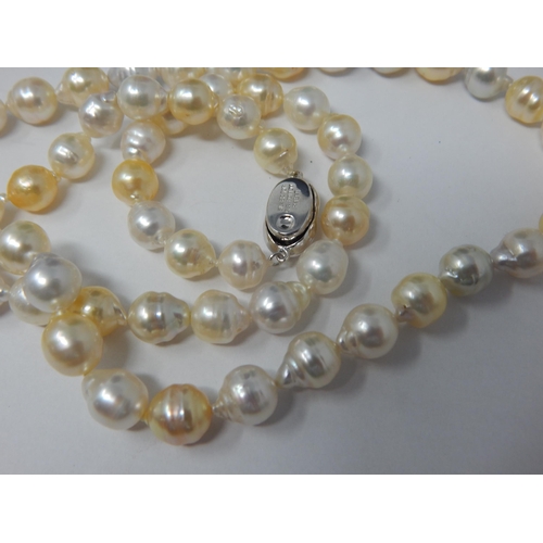 289 - South Sea Cultured Pearl Necklace (9mm) with Silver Bullet Clasp: Length 86cm