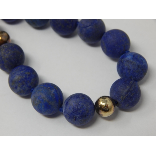 290 - Lapis Lazuli Bead Necklace with Silver Spacers & Clasp: Length 44cm