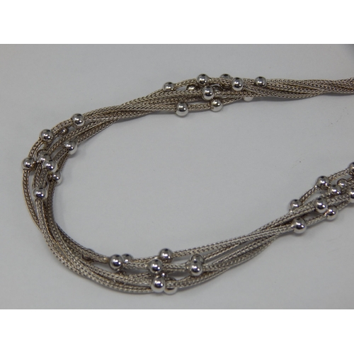 291 - Silver Bead Set Multi Strand Necklace: Length 40cm