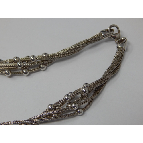 291 - Silver Bead Set Multi Strand Necklace: Length 40cm