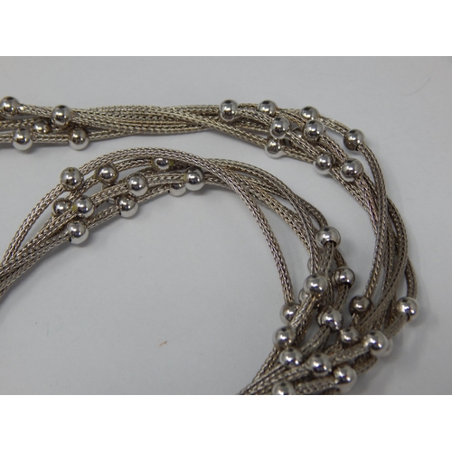 291 - Silver Bead Set Multi Strand Necklace: Length 40cm