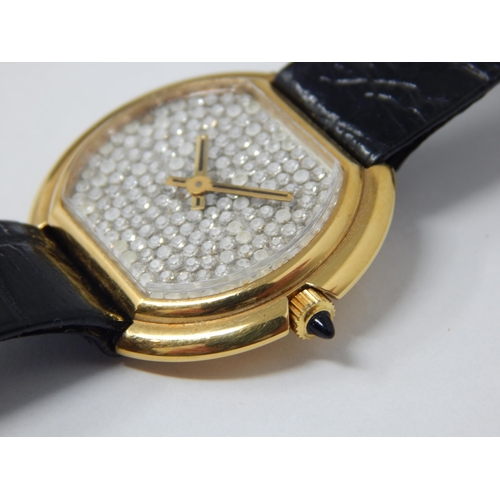 293 - Ladies 18k Gold Plated Stone Set Wristwatch with on Black Leather Strap.