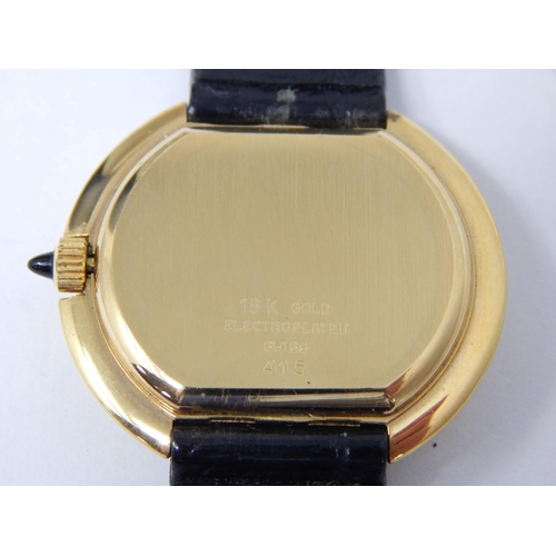 293 - Ladies 18k Gold Plated Stone Set Wristwatch with on Black Leather Strap.