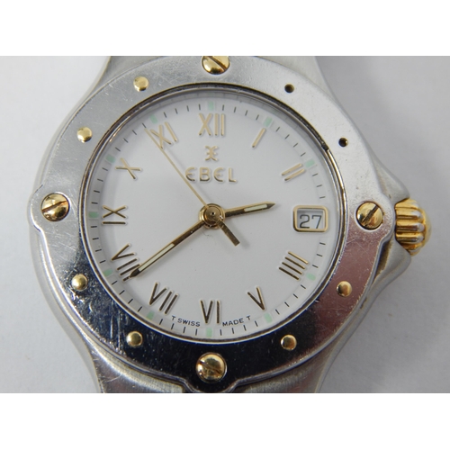 294 - Ladies EBEL Sportwave Wristwatch with Date Aperture on Leather Strap: Working when catalogued.