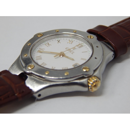 294 - Ladies EBEL Sportwave Wristwatch with Date Aperture on Leather Strap: Working when catalogued.