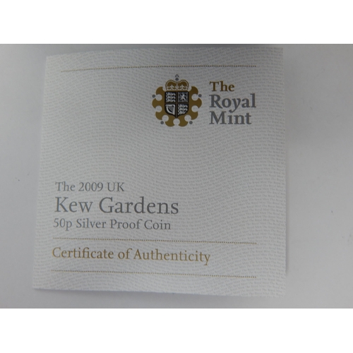 100 - Royal Mint 2009 Kew Gardens Silver Proof 50p in Case of Issue with COA & Outer Box