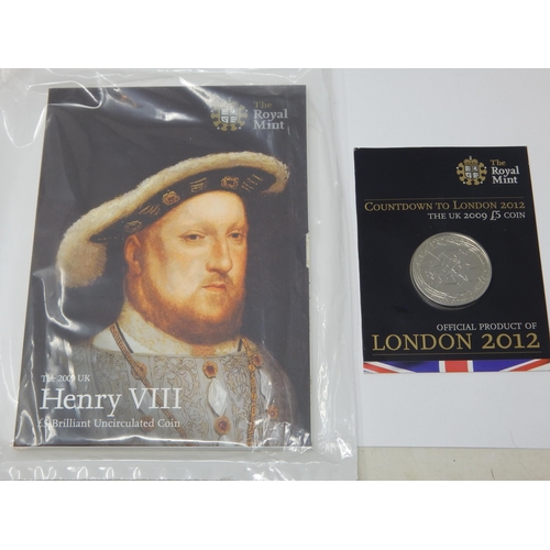 98 - Royal Mint 2009 Henry VIII Brilliant Uncirculated £5 Coin in Sealed Pack of Issue together with a Ro... 