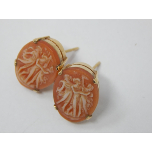 299 - A Pair of Modern 9ct Gold Cameo Earrings Carved as The Three Graces.