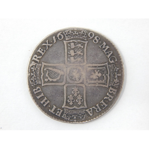 97 - EXTRREMELY RARE William III UNDECIMO Silver Half Crown 1698 with Original 2005 Spink Purchase Receip... 