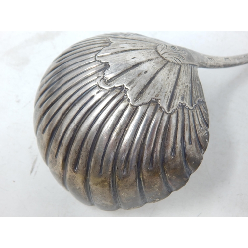 302 - George II IRISH Silver Soup Ladle with Shell Bowl & Bright Cut Decoration: Hallmarked Dublin 1730 by... 