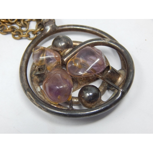 308 - 1960's Danish Pendant Set with Rose Quartz in Abstract Design by WIGGERS, HANDMADE DENMARK.