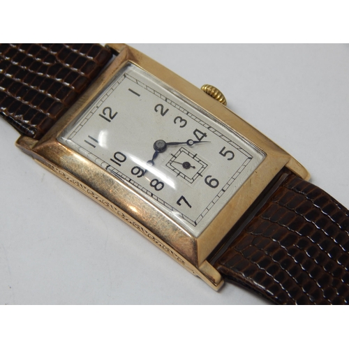 313 - Gentleman's Vintage 9ct Gold Wristwatch with Subsidiary Dial on Hirsch Leather Strap: Working when c... 