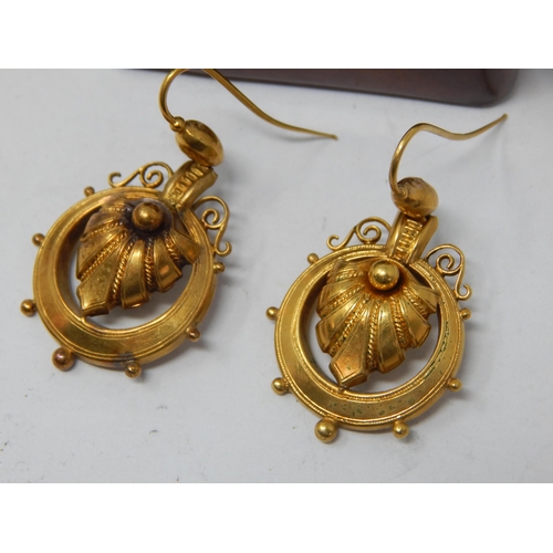 317 - A Pair of Victorian Unmarked Gold Earrings: Weight 3.19g