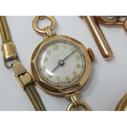 318 - Ladies 9ct Gold Wristwatch on rolled gold strap together with a Junghans pocket watch (working when ... 