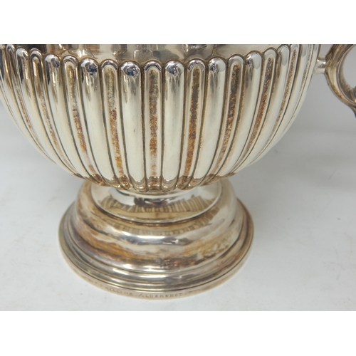 323 - Large Edwardian Twin Handled Silver Trophy Cup & Cover with Military Inscription: Hallmarked Birming... 