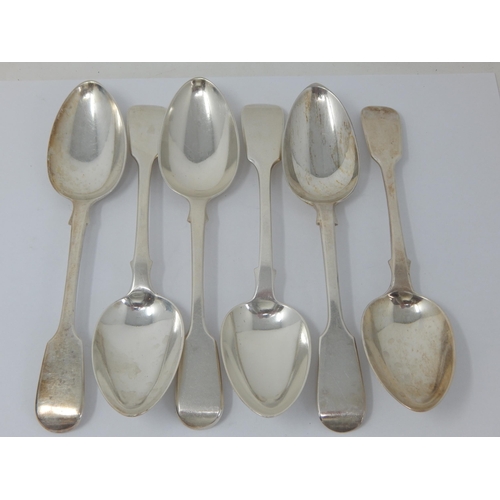 Set of 6 Matched William IV & Victorian Silver Dessert Spoons: Various Dates & Makers: Length 17.5cm: Weight 320g