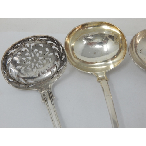 332 - Group of William IV & Victorian Silver Including Sauce Ladles, Tongs, Butter Knife & Sifter Spoon: V... 