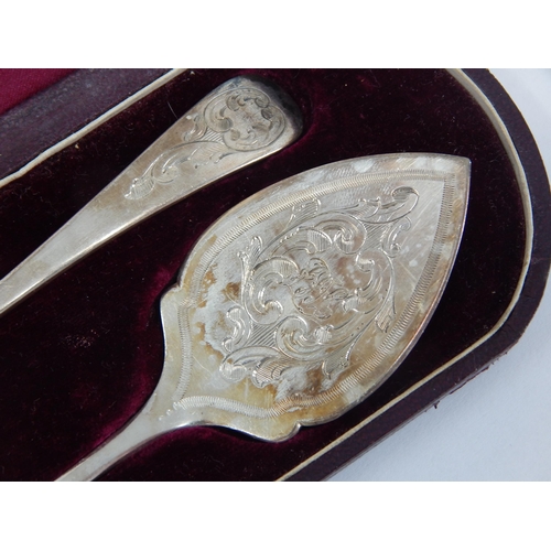 336 - A Pair of Victorian Silver Servers Hallmarked Sheffield 1875 in Original Fitted Case: Length 15.5cm