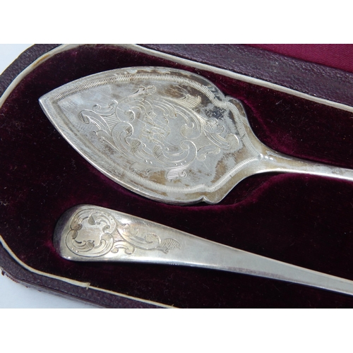 336 - A Pair of Victorian Silver Servers Hallmarked Sheffield 1875 in Original Fitted Case: Length 15.5cm