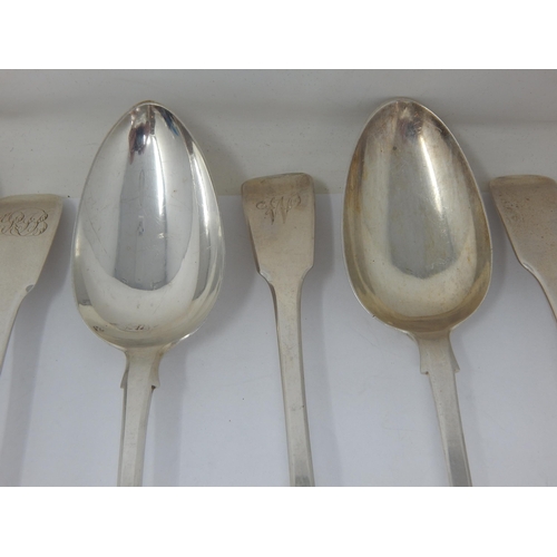 337 - A Set of 6 Matched Georgian & Victorian Silver Tablespoons: Various Dates & Makers: Length 22cm: Wei... 