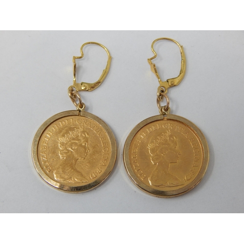 145 - A Pair of 1982 QEII Gold Half Sovereigns in 9ct Gold Earring Mounts: Gross weight 10.65g