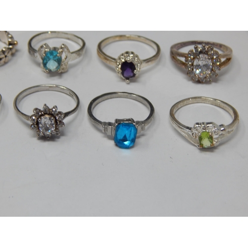 356 - A Collection of Silver Gem Set Rings (15)