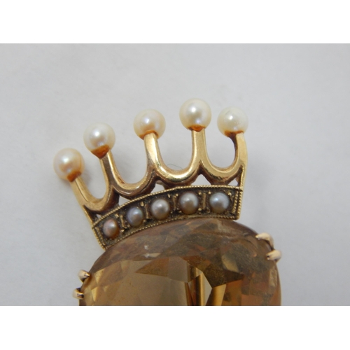 373 - Gold Luckenbooth Brooch Marked 18 Set with a Large Citrine 20mm x 18mm Surmounted with a Crown set w... 