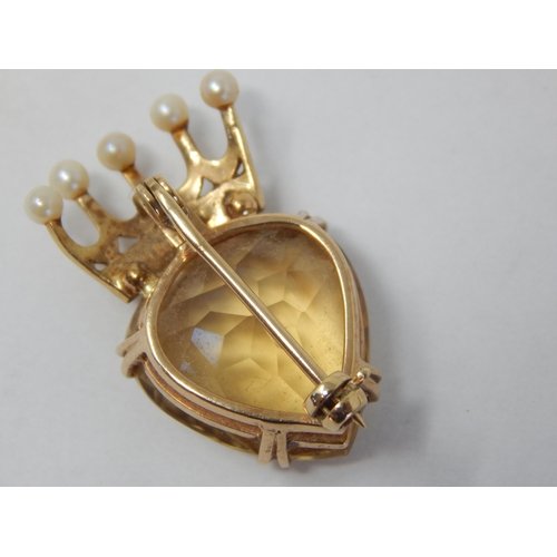 373 - Gold Luckenbooth Brooch Marked 18 Set with a Large Citrine 20mm x 18mm Surmounted with a Crown set w... 