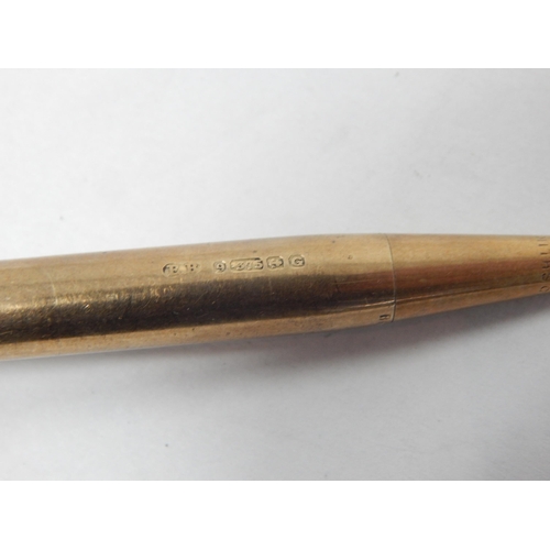 408 - 9ct Yellow Gold Propelling Pencil: Length 11cm: Gross weight 22.64g