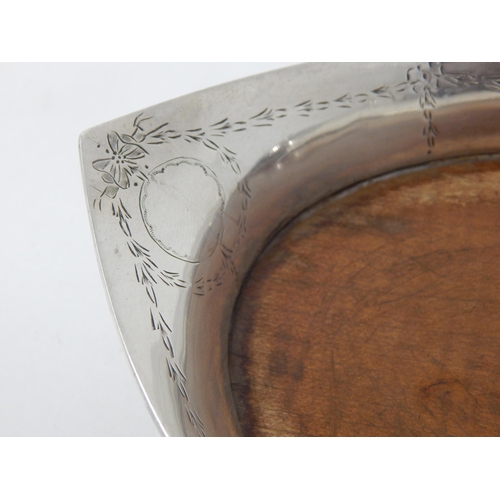 410 - Silver Tea Pot Stand with Inlaid Mahogany Base: Hallmarked Chester 1912 by Nathan & Hayes: Measures ... 