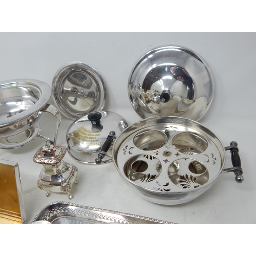 417 - Quantity of Silver Plated Wares Including a Standish, folding sandwich box, muffin dish etc