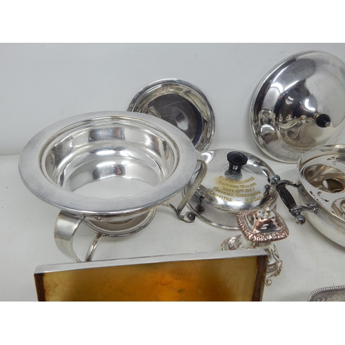 417 - Quantity of Silver Plated Wares Including a Standish, folding sandwich box, muffin dish etc