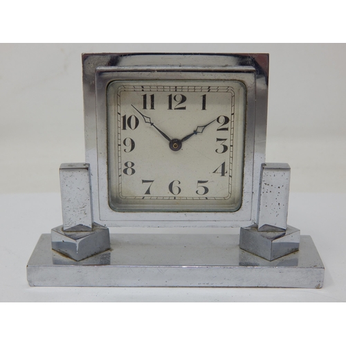 589 - Art Deco Chrome Table Clock Measuring 10cm wide x 8cm high