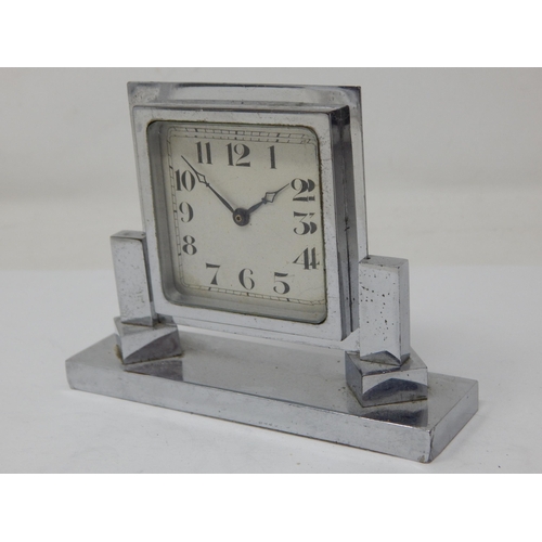 589 - Art Deco Chrome Table Clock Measuring 10cm wide x 8cm high