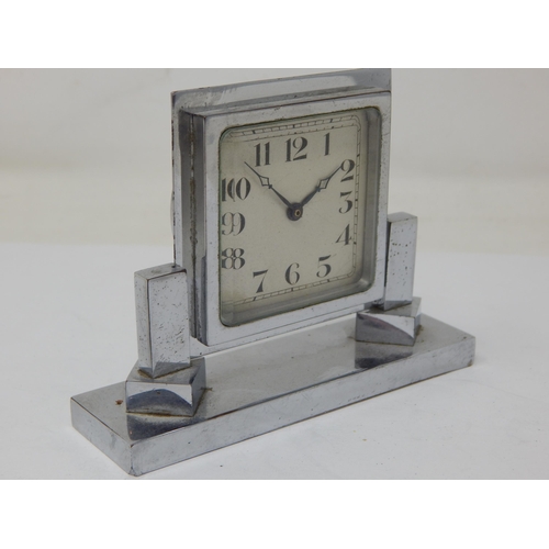 589 - Art Deco Chrome Table Clock Measuring 10cm wide x 8cm high