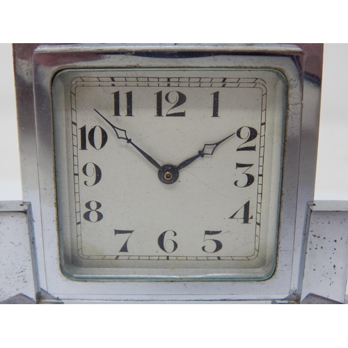 589 - Art Deco Chrome Table Clock Measuring 10cm wide x 8cm high