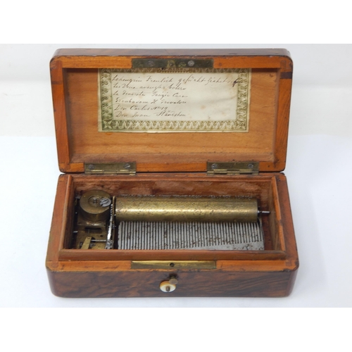 590 - 19th Century Musical Box of Small Proportions Playing 6 Airs within an Inlaid Case & Complete with K... 