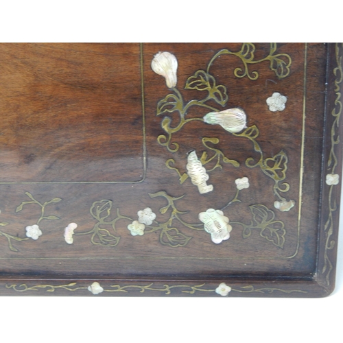 591 - 19th Century Indian Hardwood Tray with Brass & Mother of Pearl Inlay depicting flowers: Measuring 59... 