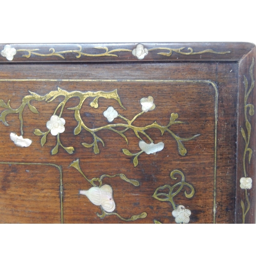 591 - 19th Century Indian Hardwood Tray with Brass & Mother of Pearl Inlay depicting flowers: Measuring 59... 