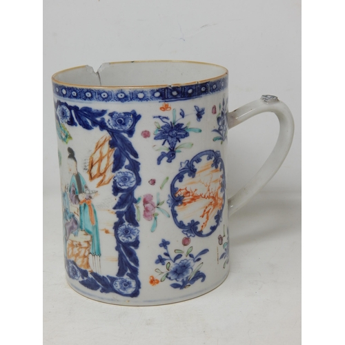 597 - 18th Century Chinese Porcelain Tankard: Height 14cm A/F