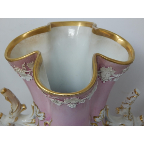 598 - Large 19th Century Pink Ground Vase with Branch Handles, Gilded Rims & Applied Portraits of Diana Th... 