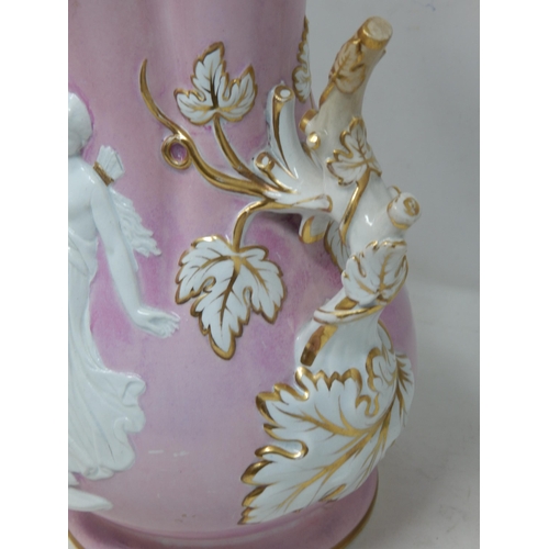 598 - Large 19th Century Pink Ground Vase with Branch Handles, Gilded Rims & Applied Portraits of Diana Th... 