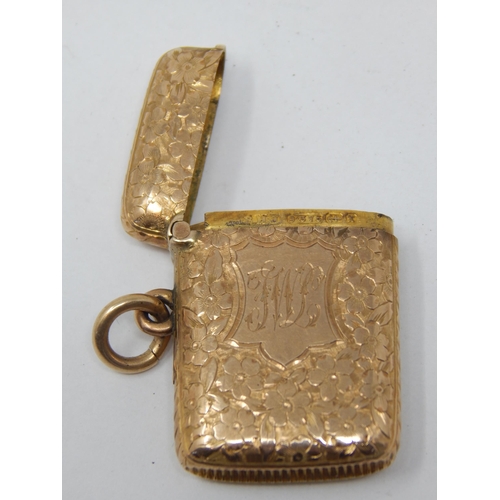 61 - Victorian 9ct Gold hallmarked vintage vesta hallmarked Birmingham 1897 by George Henry James: weight... 